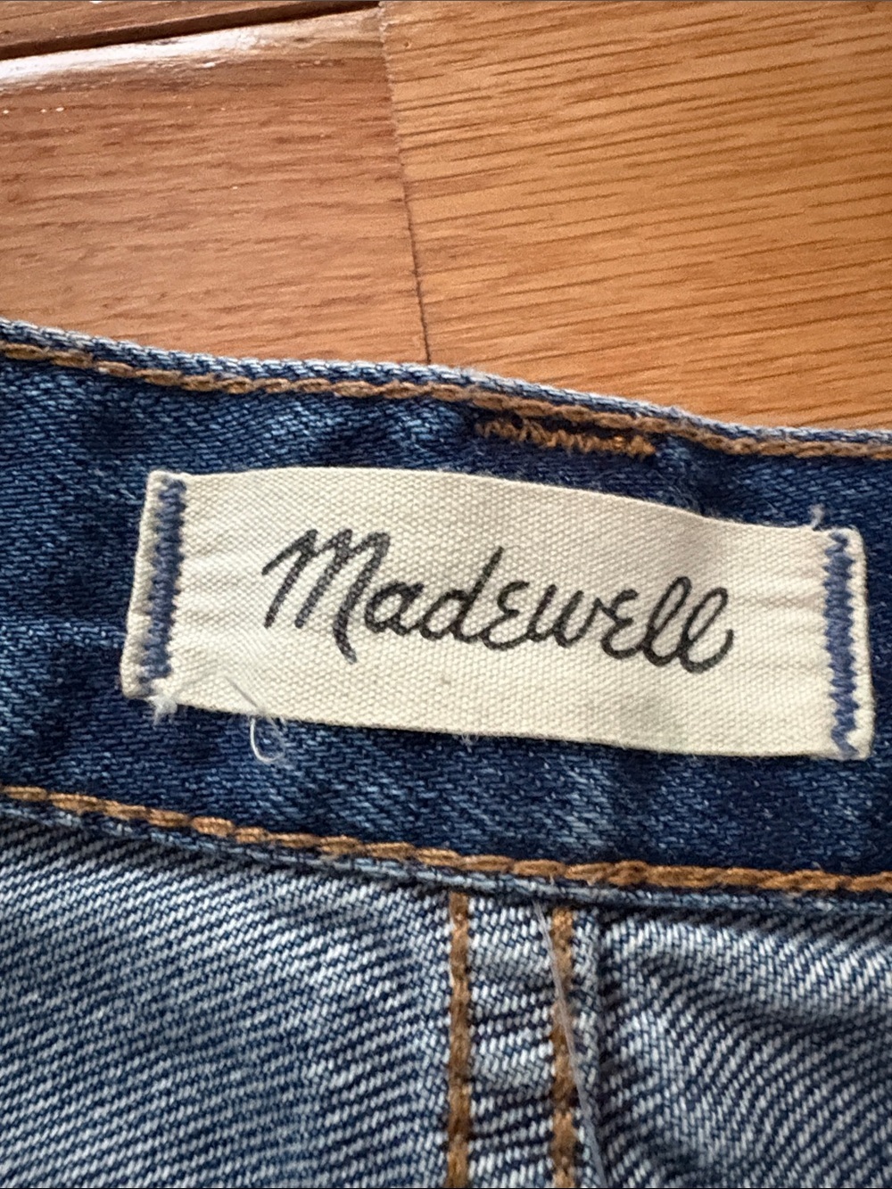Madewell Distressed Dark Blue Denim Mini Skirt - Picture 2 of 11